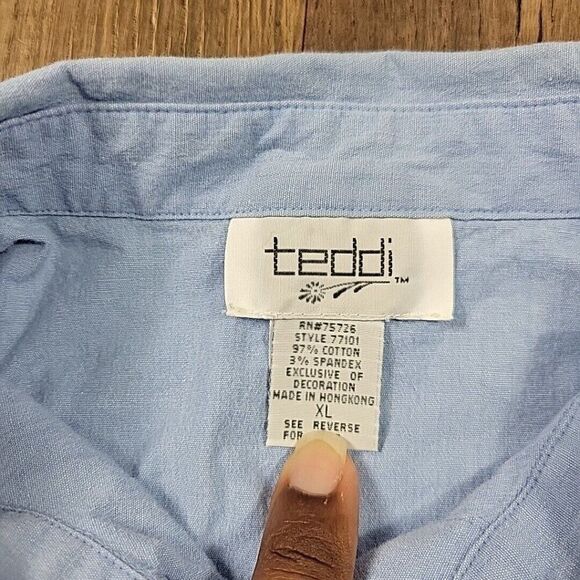 Vintage Teddi Shirt Womens XL Cameras Planes Embroidery Button Up Toll Tab STAIN - Picture 2 of 9
